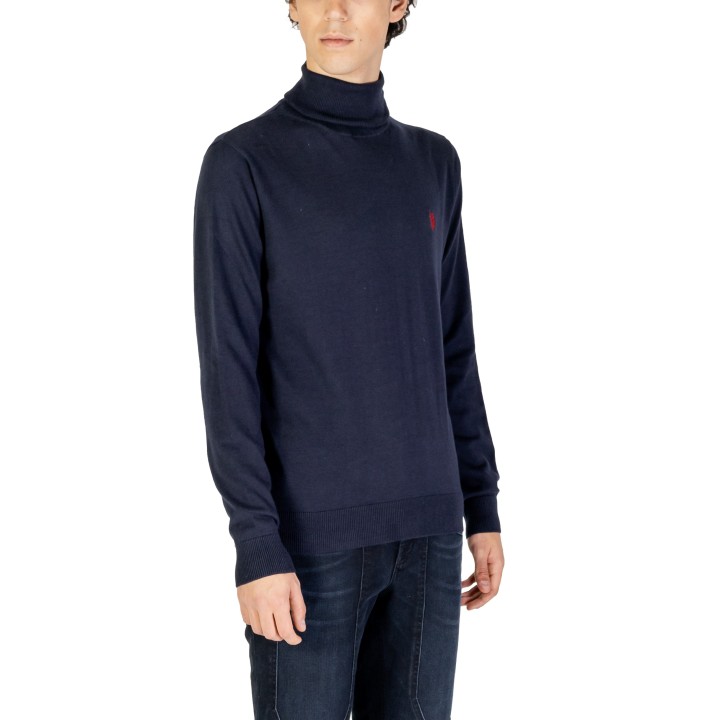 U.S. Polo Assn. jersey de cuello alto para hombre azul vista de tres cuartos
