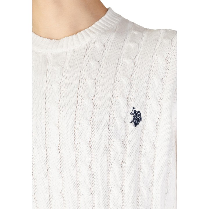 U.S. Polo Assn. jersey de hombre blanco de punto detalle del tejido y logo