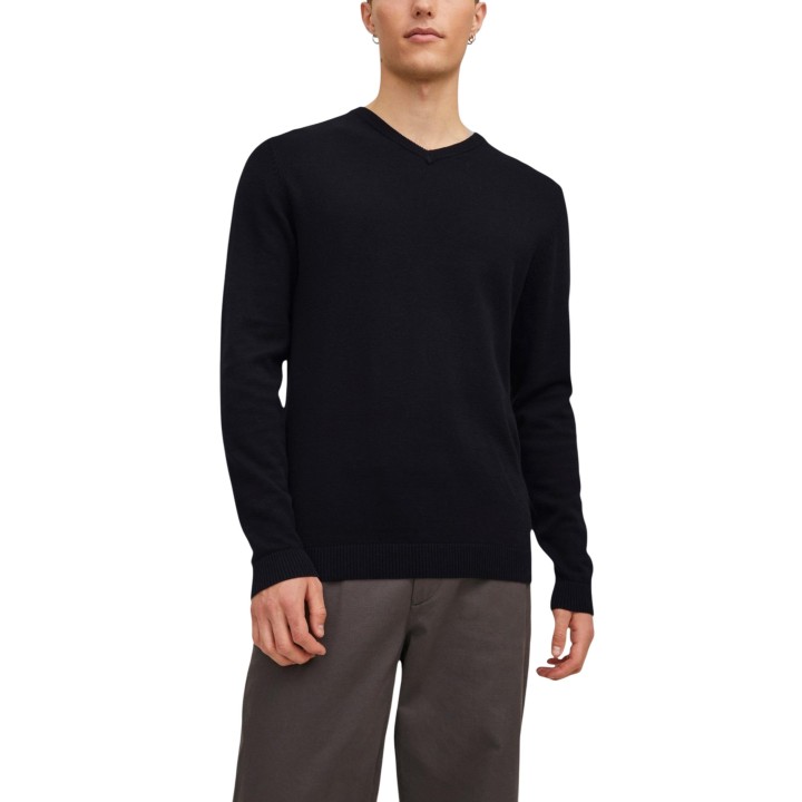 Jack Jones jersey de punto negro para hombre 12137194 vista frontal con modelo