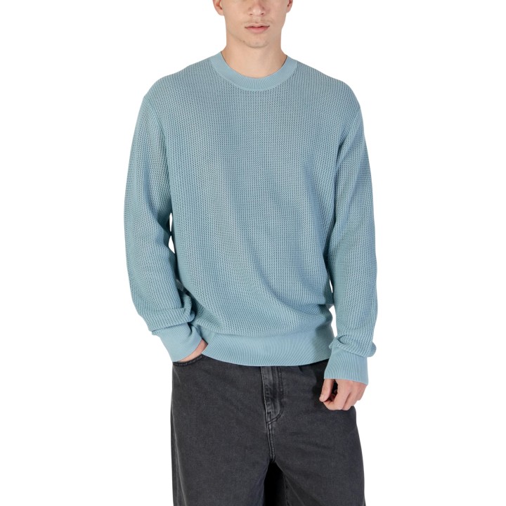 Jersey de hombre Calvin Klein Jeans LS Cotton Mesh Crew azul pálido de algodón vista frontal