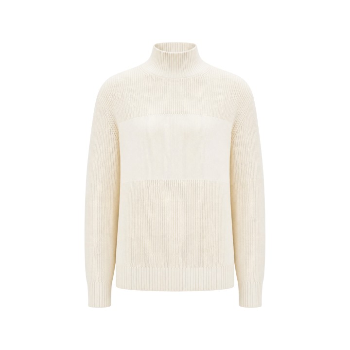 Calvin Klein Jeans jersey de hombre crema MIXED STITCH HIGH detalle frontal