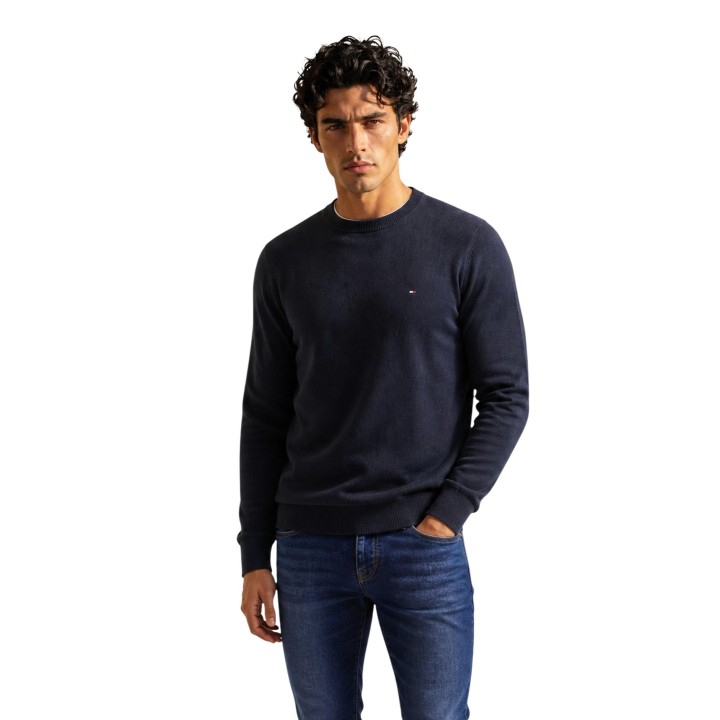 Tommy Hilfiger jersey negro de hombre en algodón pima y cashmere vista frontal de tres cuartos