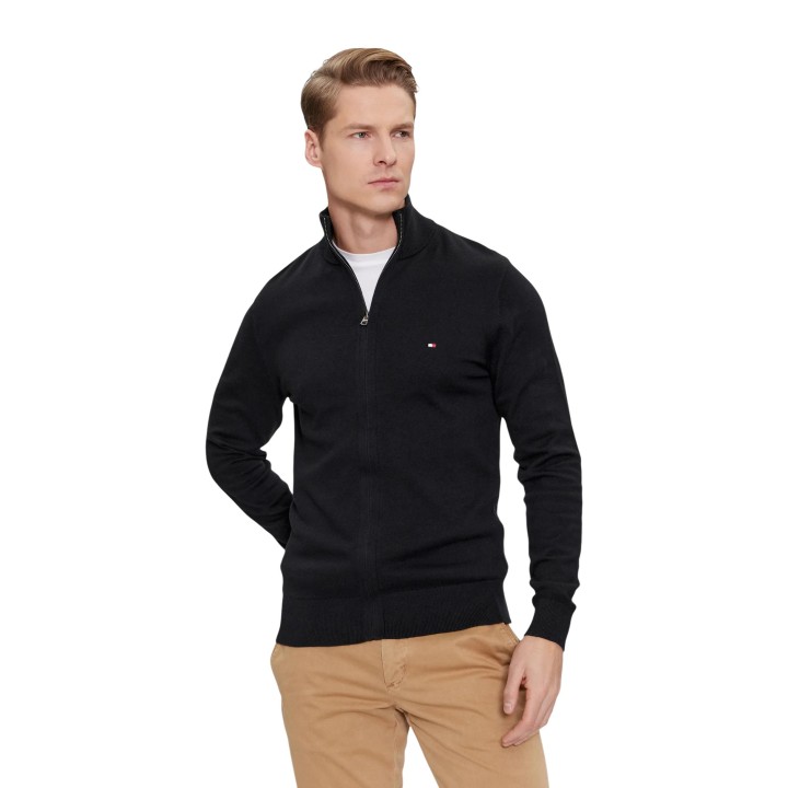 Tommy Hilfiger cárdigan negro de hombre en algodón pima y cachemir vista frontal