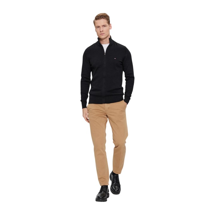 Tommy Hilfiger cárdigan negro de hombre en algodón pima y cachemir vista frontal completa