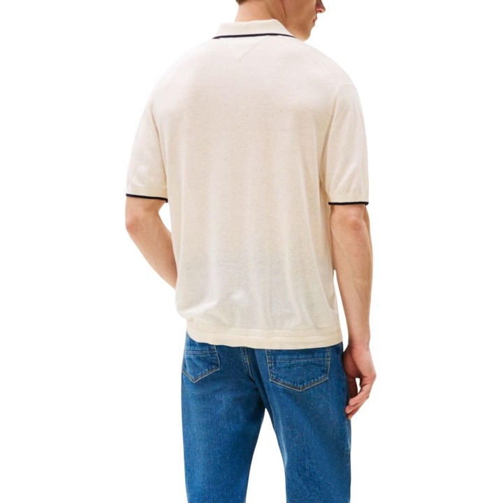 Jersey tipo polo de hombre Tommy Hilfiger marfil de Tencel y lino vista posterior