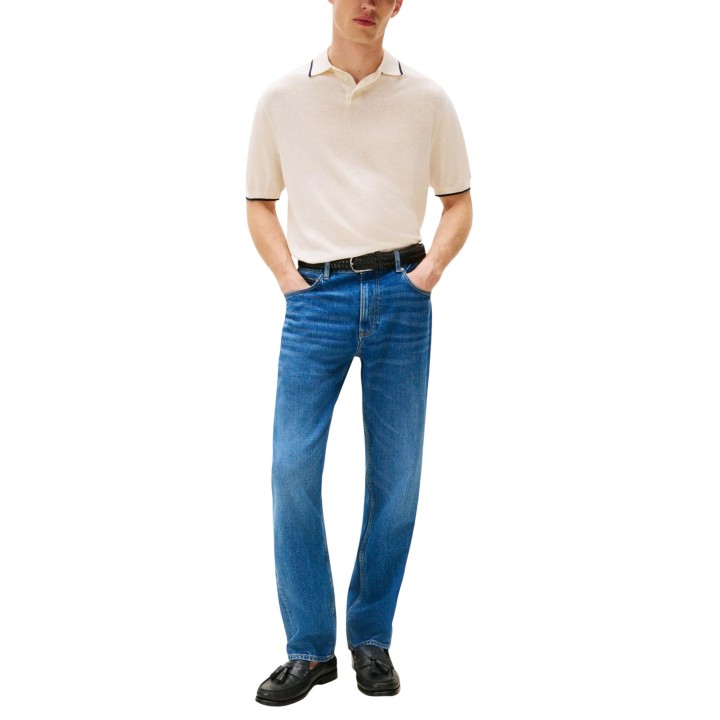 Jersey tipo polo de hombre Tommy Hilfiger marfil de Tencel y lino vista frontal