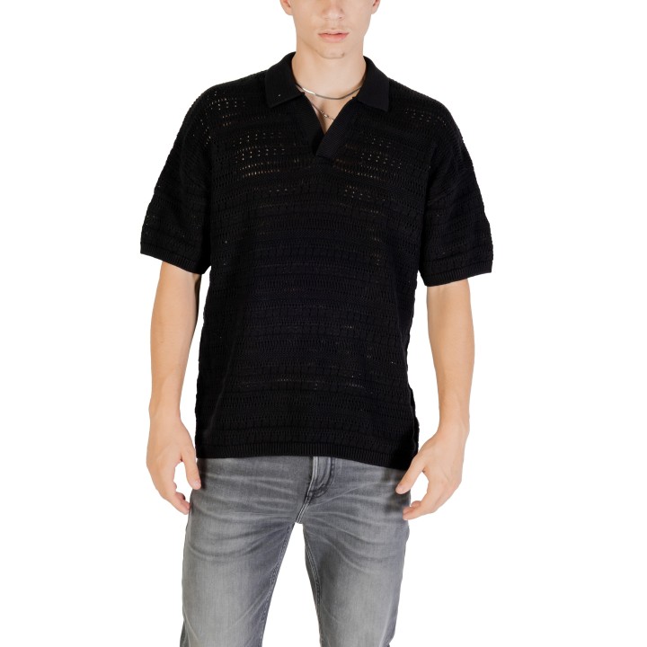 Only & Sons jersey polo de hombre negro de punto crochet vista frontal