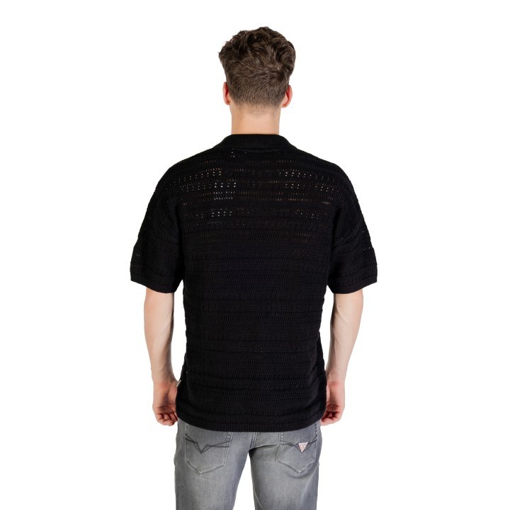 Only & Sons jersey polo de hombre negro de punto crochet vista posterior