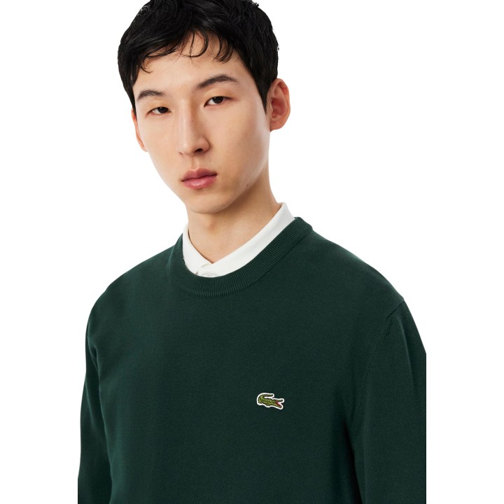 Detalle frontal del jersey Lacoste de hombre AH3225-00 verde oscuro