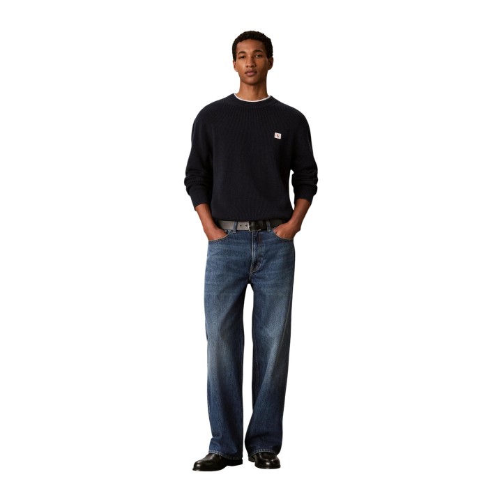 Jersey de hombre Calvin Klein Jeans negro de algodón waffle vista frontal