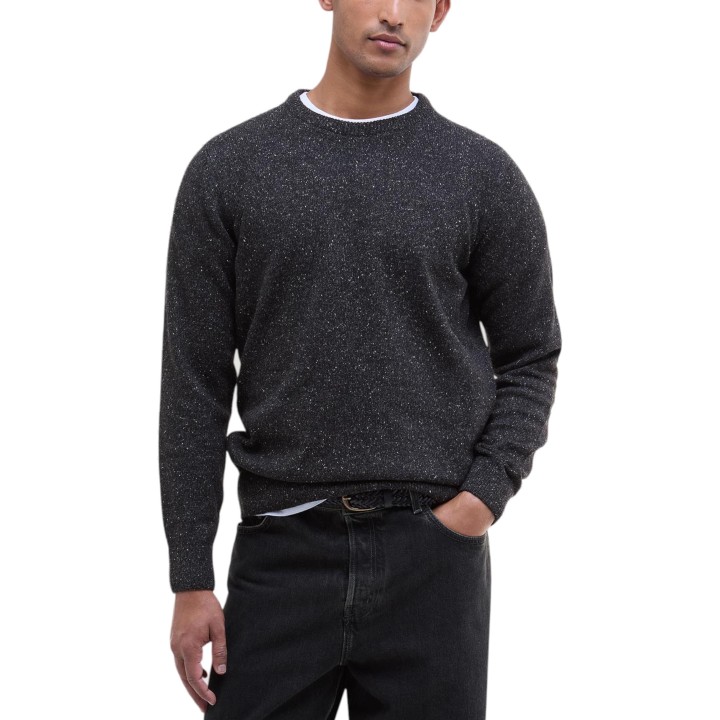 Jersey Barbour de hombre negro Essential Tisbury Crew MKN0844 vista frontal