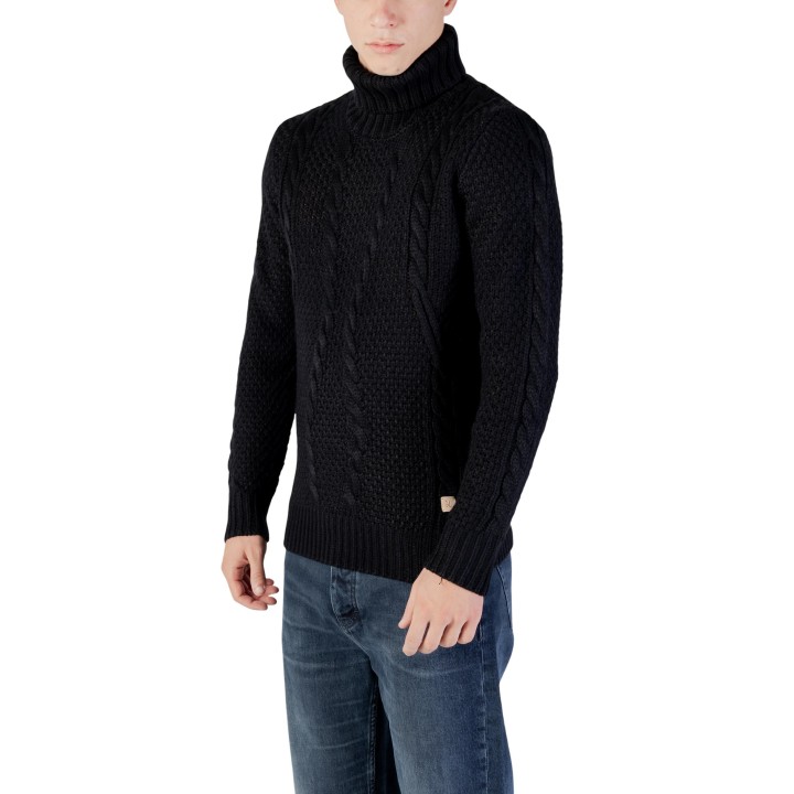 Gianni Lupo jersey de cuello alto para hombre negro BW793-F25 vista de tres cuartos