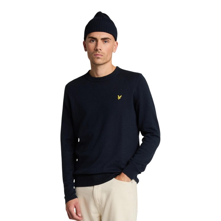 Jersey de hombre Lyle & Scott KN2110VC azul oscuro de algodón merino vista frontal