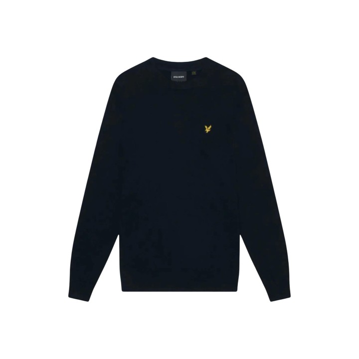 Jersey de hombre Lyle & Scott KN2110VC azul oscuro de algodón merino vista frontal en plano