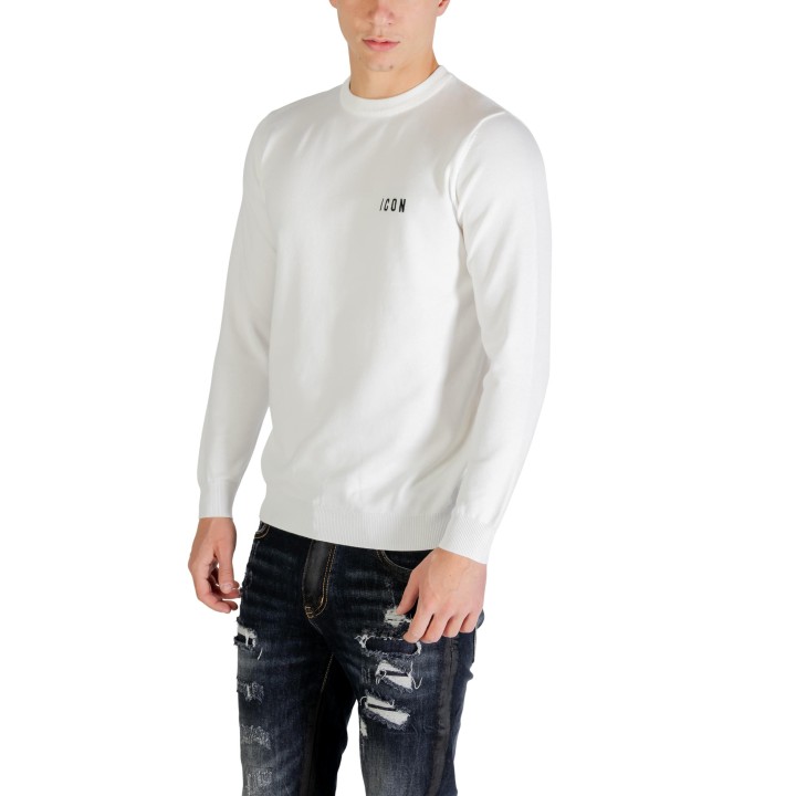 Icon jersey de hombre blanco de punto en vista tres cuartos