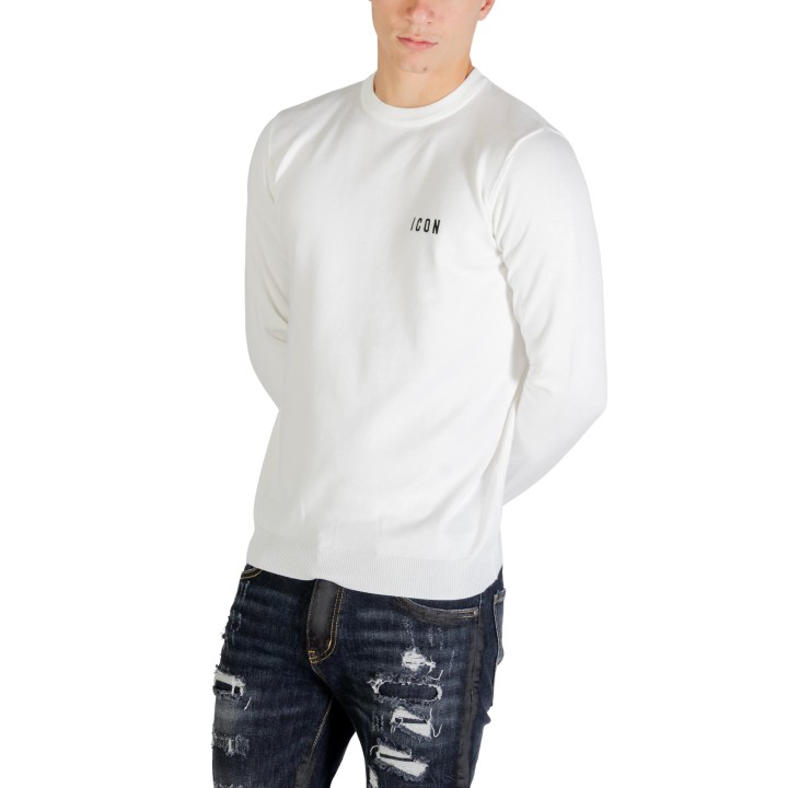 Icon jersey de hombre blanco de punto en vista tres cuartos