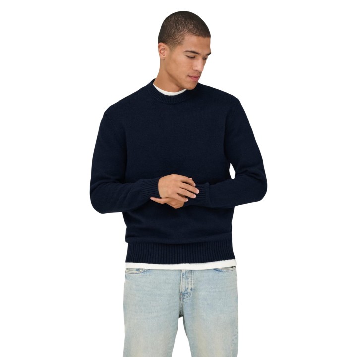 Only & Sons jersey de hombre azul de punto vista frontal