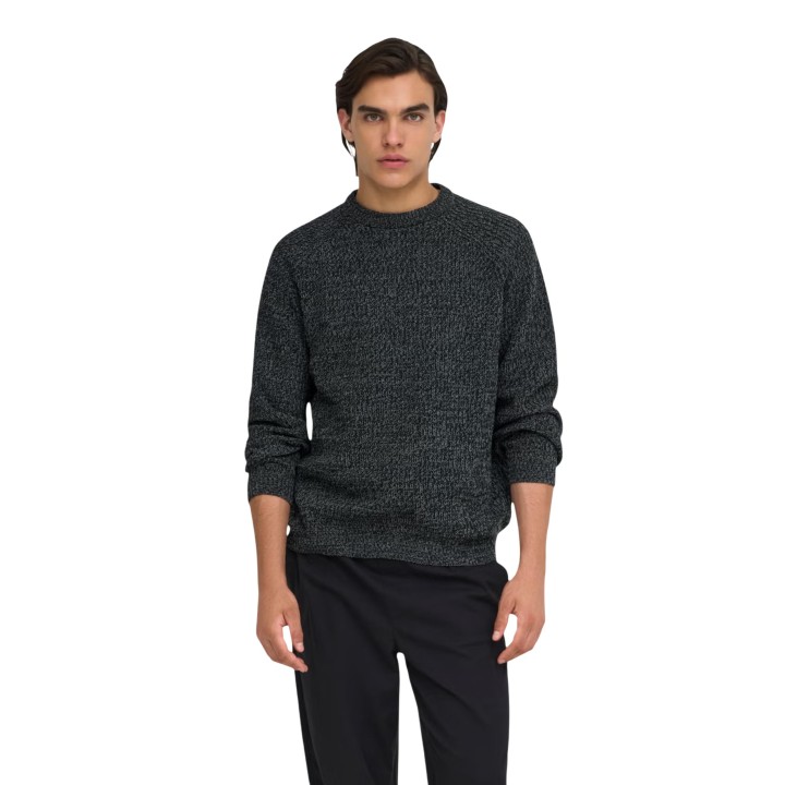 Only & Sons jersey de hombre negro Onsjoin Rlx Ls Raglan Knit vista frontal