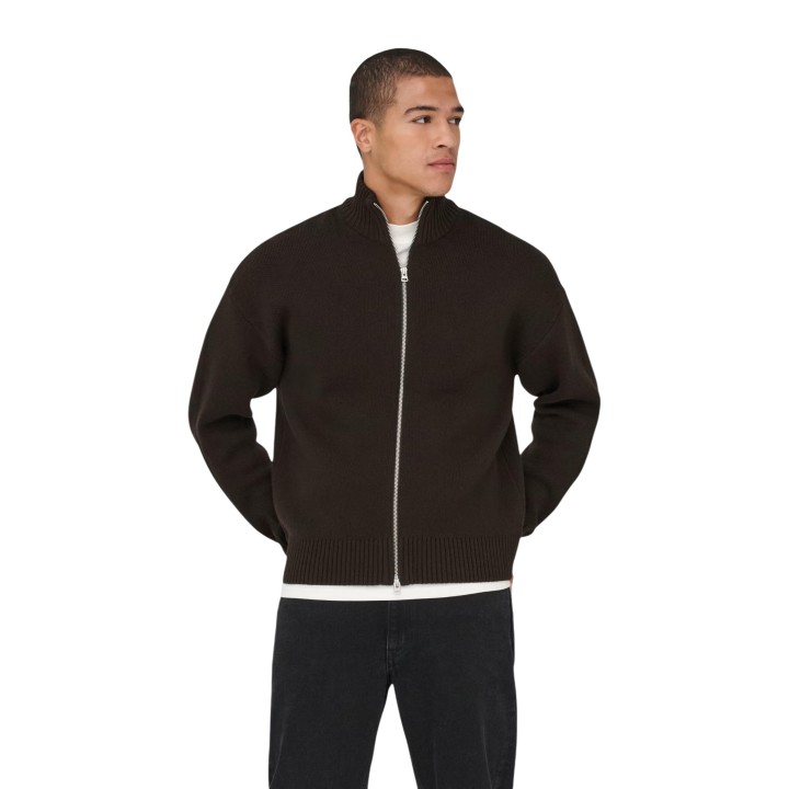 Only & Sons cárdigan de punto marrón para hombre 22035808 vista frontal