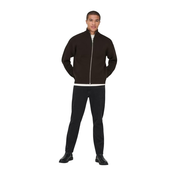Only & Sons cárdigan de punto marrón para hombre 22035808 vista frontal