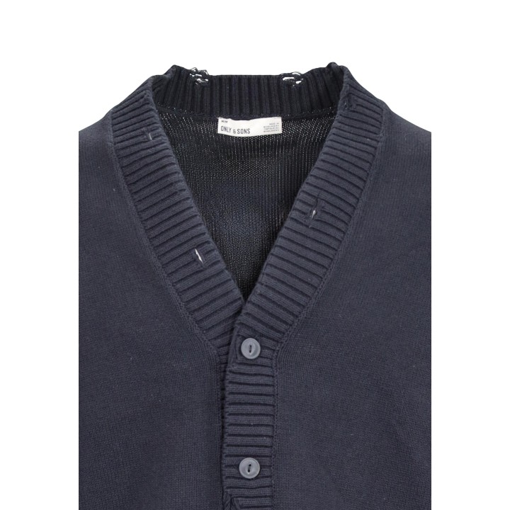Only & Sons cárdigan de punto negro para hombre detalle del cuello y botones