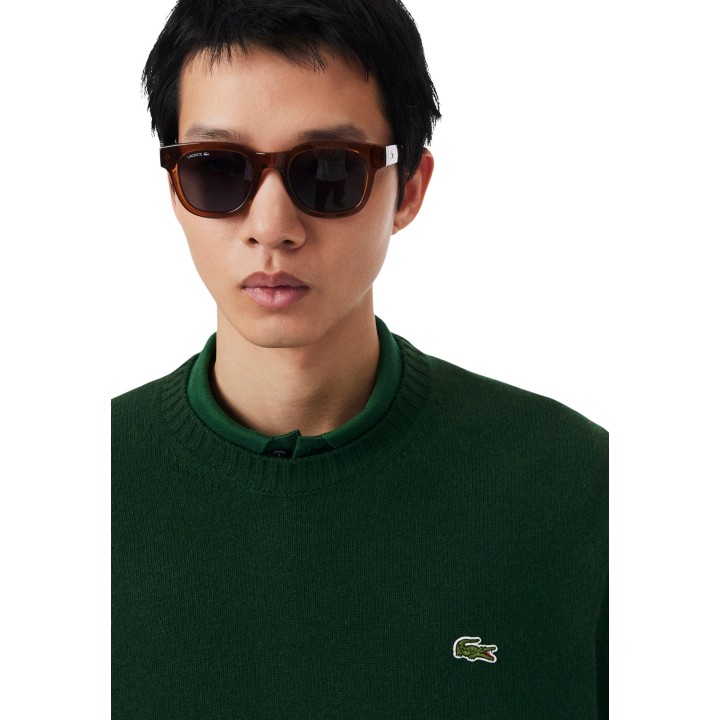 Detalle frontal de jersey Lacoste de hombre AH2916 verde oscuro de punto