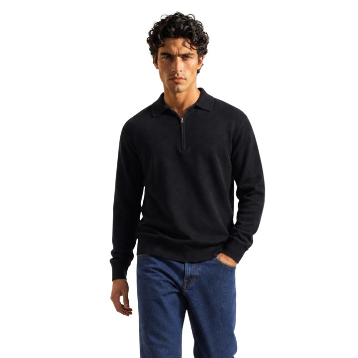Rains jersey de hombre Long Sleeve Polo 10410 negro vista frontal