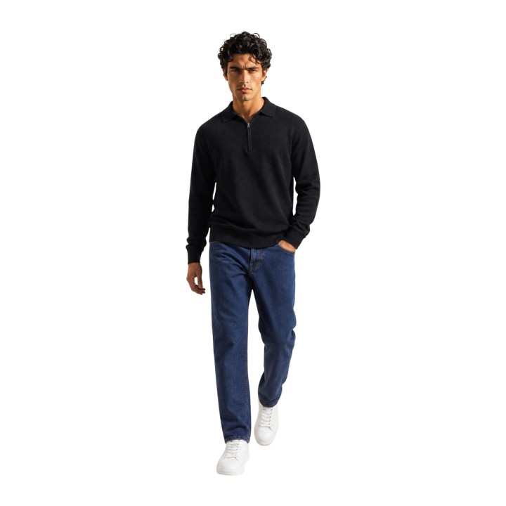 Rains jersey de hombre Long Sleeve Polo 10410 negro vista frontal de cuerpo entero