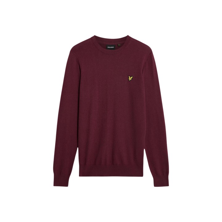 Jersey de hombre Lyle & Scott de algodón merino color burdeos vista frontal