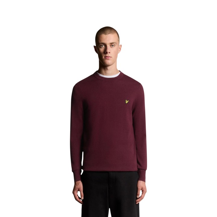 Jersey de hombre Lyle & Scott de algodón merino color burdeos vista frontal