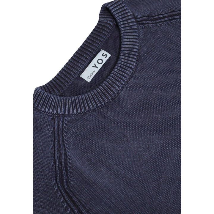 Detalle del cuello de jersey azul de hombre YOS LGI6ML011668U
