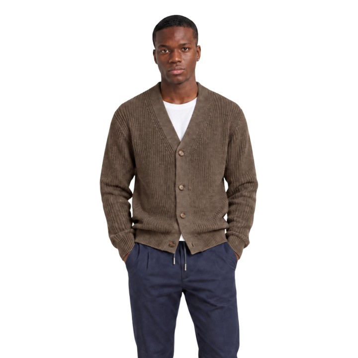 YOS PJ2654 cárdigan de hombre color barro vista frontal