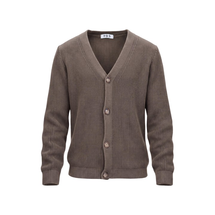 YOS PJ2654 cárdigan de hombre color barro vista frontal de la prenda