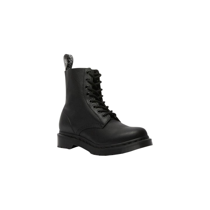 Bota de mujer Dr. Martens Virginia 1460 Pascal Mono negra de piel vista tres cuartos