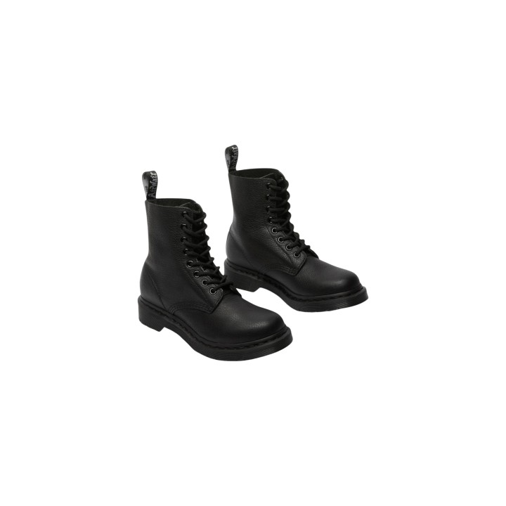 Pareja de botas de mujer Dr. Martens Virginia 1460 Pascal Mono negras de piel vista tres cuartos