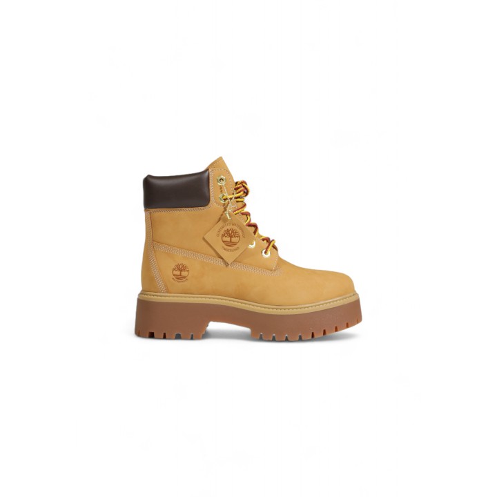Bota Timberland de mujer beige de piel vista lateral modelo TB1A5RJD231
