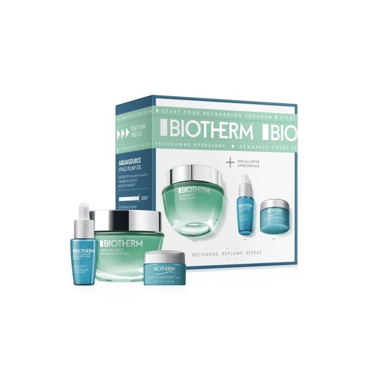 Lote Biotherm Aquasource gel hidratante verde vista frontal del pack