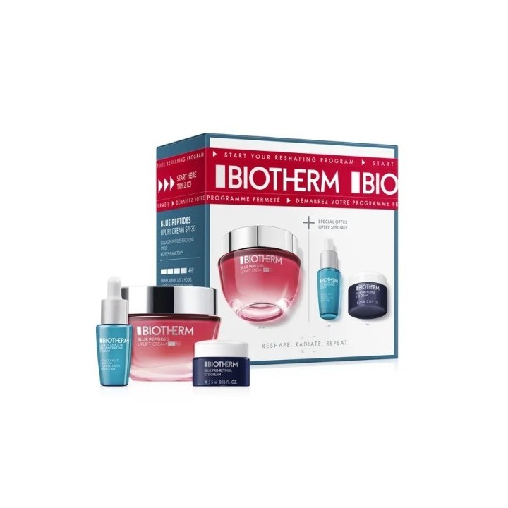 Lote Biotherm crema facial Blue Peptides SPF30 frasco rosa con sérum vista frontal