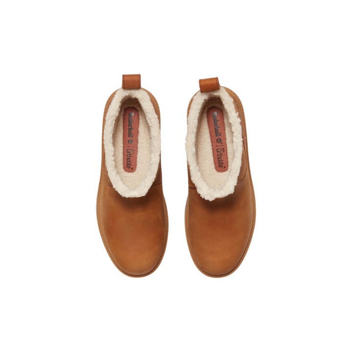 Detalle interior del botín Timberland de mujer marrón con forro cálido
