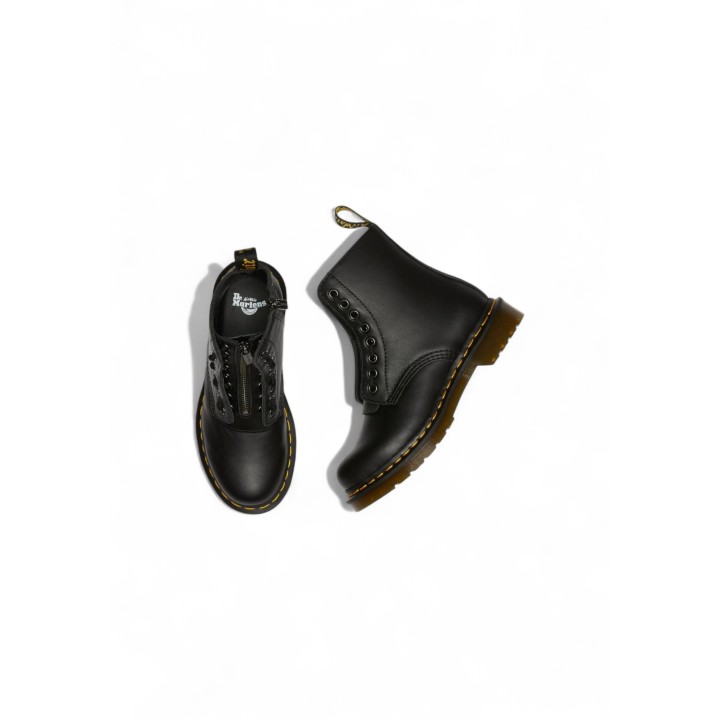 Dr. Martens 1460 Pascal Frnt Zip Nappa botas de mujer negras de piel vista tres cuartos