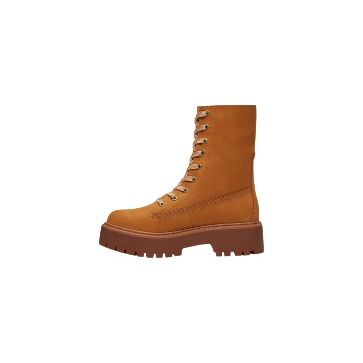 Vista lateral de bota Timberland STST Mid Lace amarilla de mujer