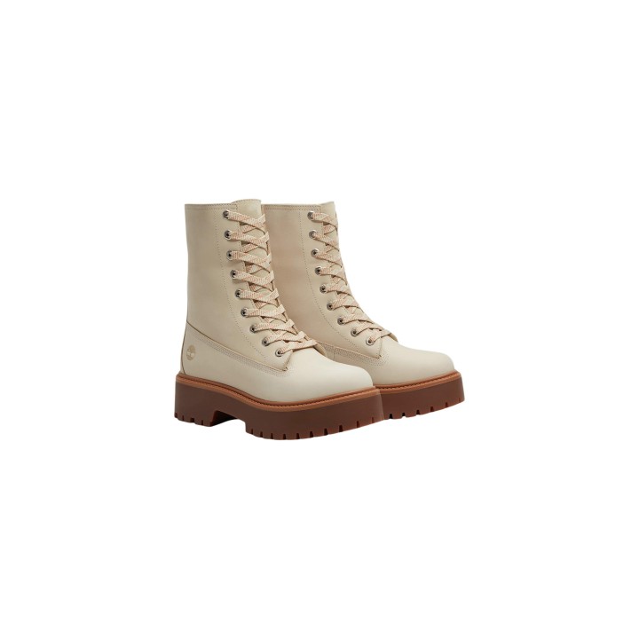 Timberland botas de mujer beige claro STST Mid Lace TB0A5SAHEN7 vista tres cuartos