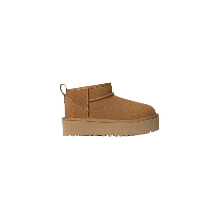 Botín UGG Classic Ultra Mini Platform para mujer en beige vista lateral