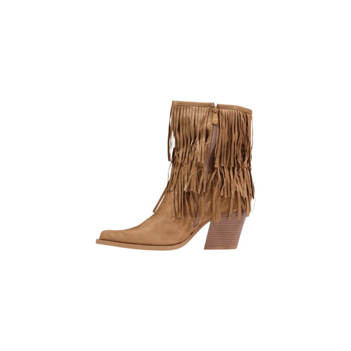 Botín de mujer I am 3602-1 en ante beige oscuro vista lateral con cremallera
