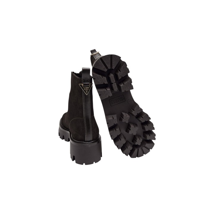 Botines Guess Ryyan para mujer en marrón oscuro vista posterior y suela