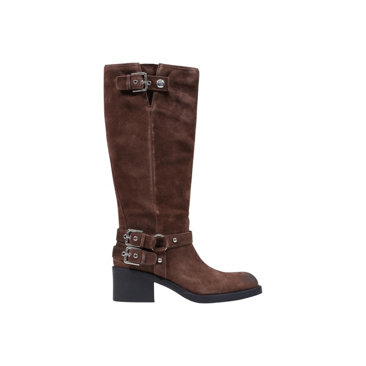 Bota Guess Matley para mujer en ante marrón vista frontal