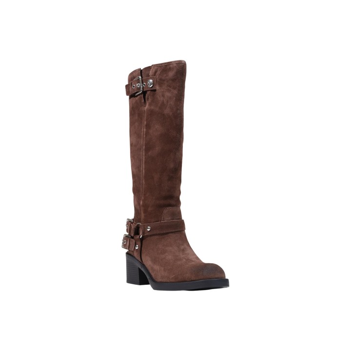 Bota Guess Matley para mujer en ante marrón vista de tres cuartos
