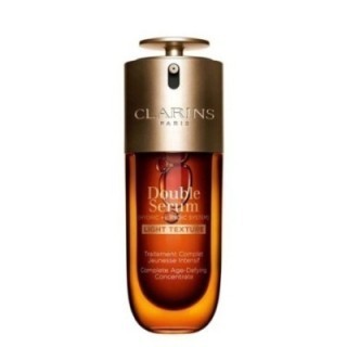 Sérum facial Clarins Double Serum Light en envase ámbar con tapa dorada vista frontal