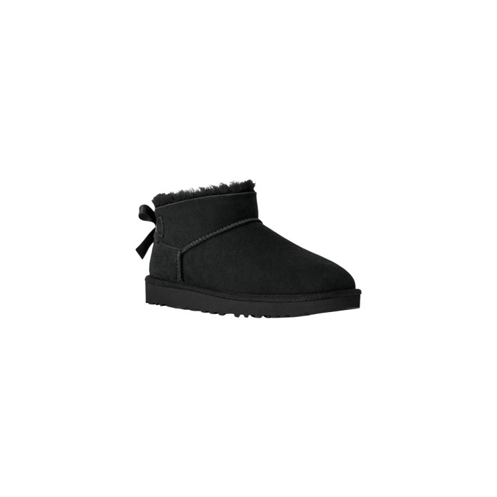 UGG Ultra Mini Bailey Bow 1185491 botín de mujer negro vista frontal tres cuartos