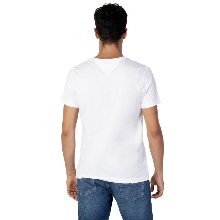 Tommy Hilfiger Jeans camiseta de hombre blanca de jersey con cuello de pico vista posterior